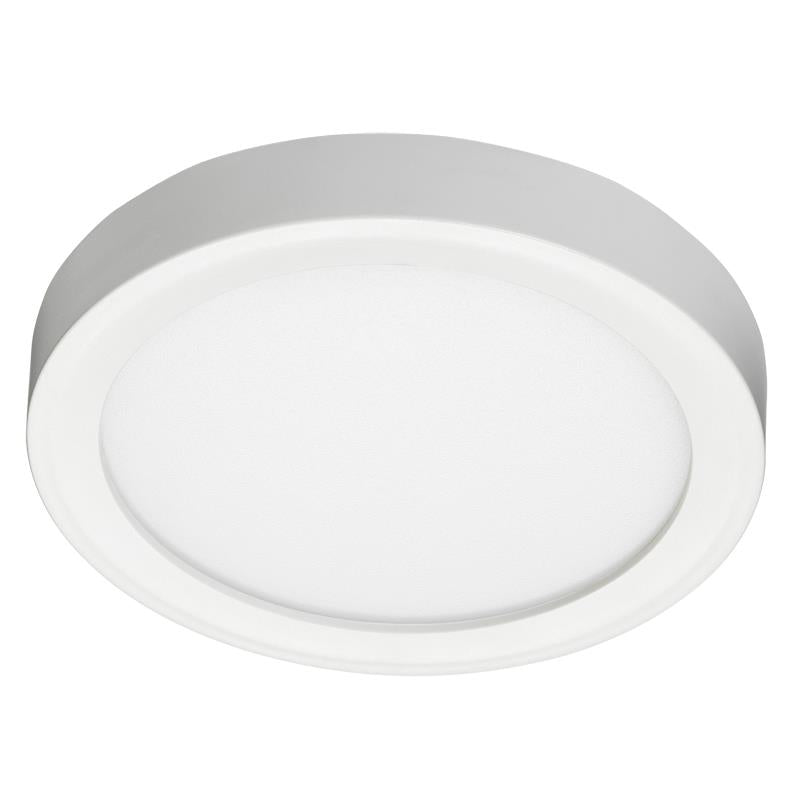 Juno JSF 5IN 07LM SWW5 90CRI 120 FRPC WH M12 9 watt LED 5" Round Slim Surface Light Fixture, 2700K-5000K Color Selectable, 800 lumens, 50,000hr life, 120 Volt, Dimming, White Finish