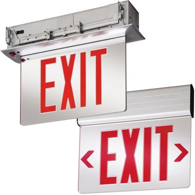 Lithonia Lighting EDGR-W-1-RW-EL Recessed Edge-Lit Exit Sign, Red Letters on White Face, 1-Side, Battery Backup, White Housing - (19724) - Lighting Supply Guy