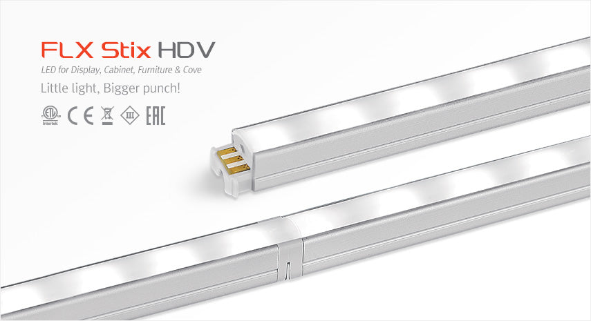 Feelux HDV6-35K-24V 5.8 watt LED 11" Undercabinet Linear Light Fixture, 3500K, 435 lumens, 40,000hr life, 24VDC, 0-10V/Phase Dimming, Aluminum Finish