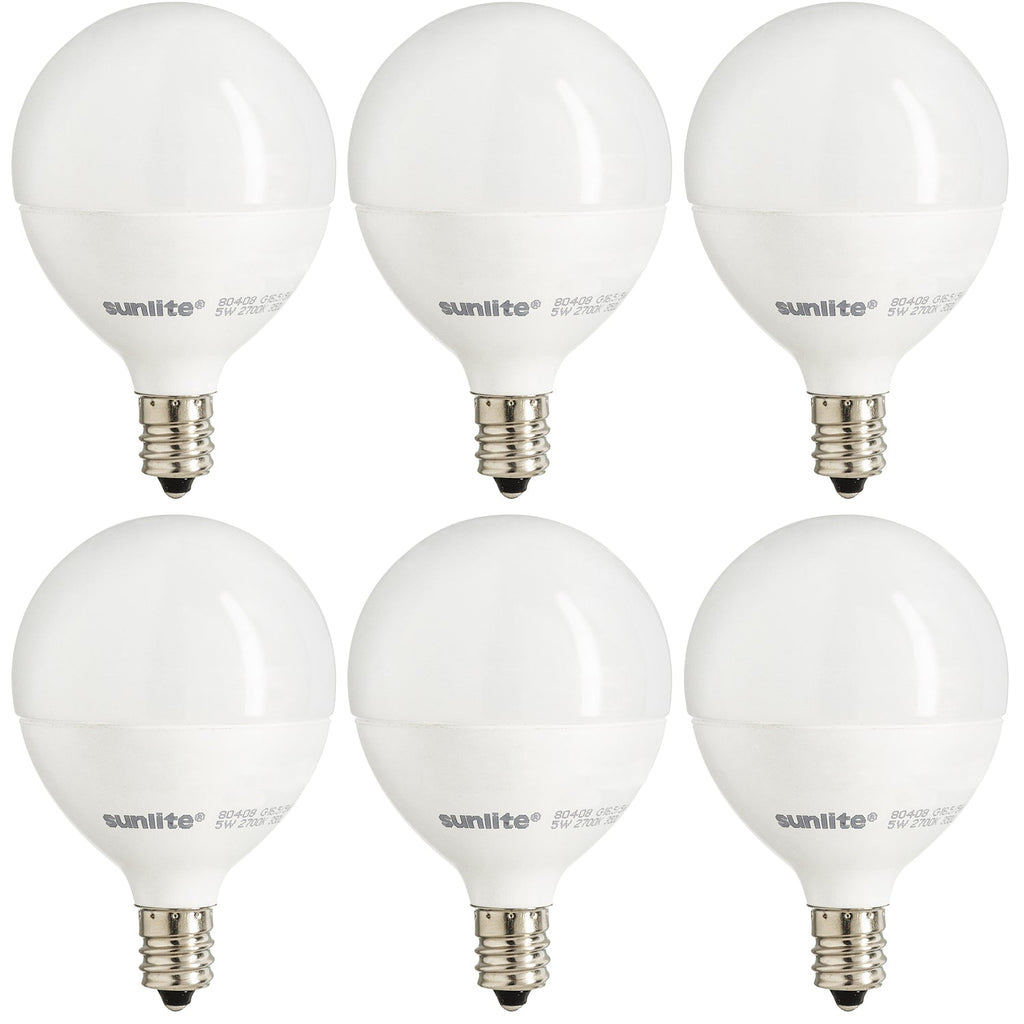Sunlite 40296-SU G16.5/LED/5W/D/E12/FR/ES/27K/6PK 5w LED G16.5 Mini Globe Bulb 6-Pack - Lighting Supply Guy