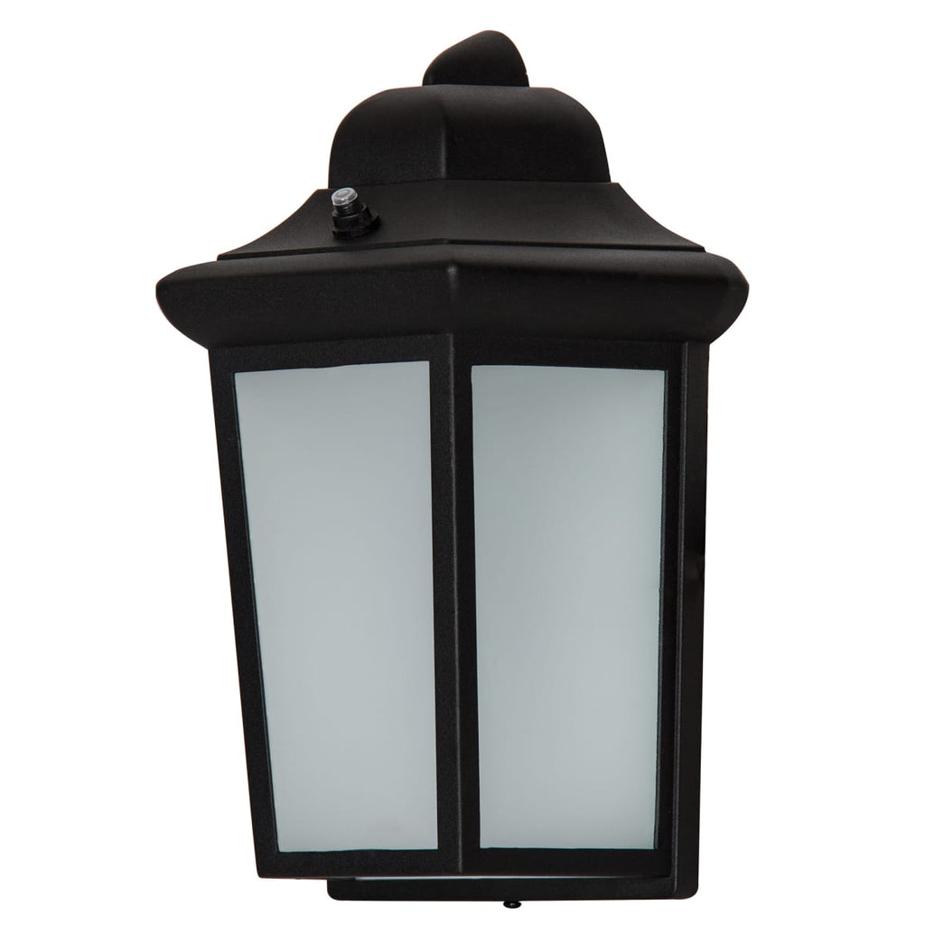 Sunset F9937-31-2-4K 9 watt LED Wall Lantern Fixture, 8-1/4" x 5-1/2" x 12-1/4" tall, Frosted Glass lens, Integrated 4000K, 850 lumens, 50,000hr life, 120 volt, Non-dimmable, Black Finish, Wet Location Rated, Photocell. *Discontinued*