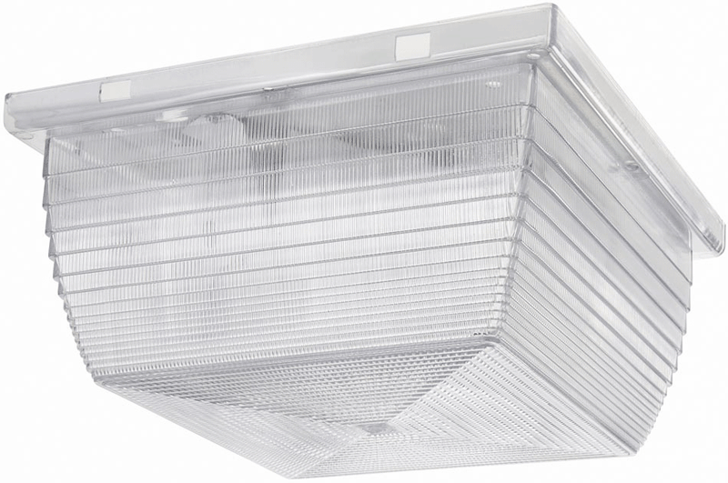 Rab VAN2F26 Vandalproof Fixture, 8-1/2" x 4-1/4" tall, Ceiling mount, Clear Polycarbonate Refractor, w/ 26W CFL, 1800 lumens, 12,000hr life, 120-277 volt, White Finish. *Discontinued*